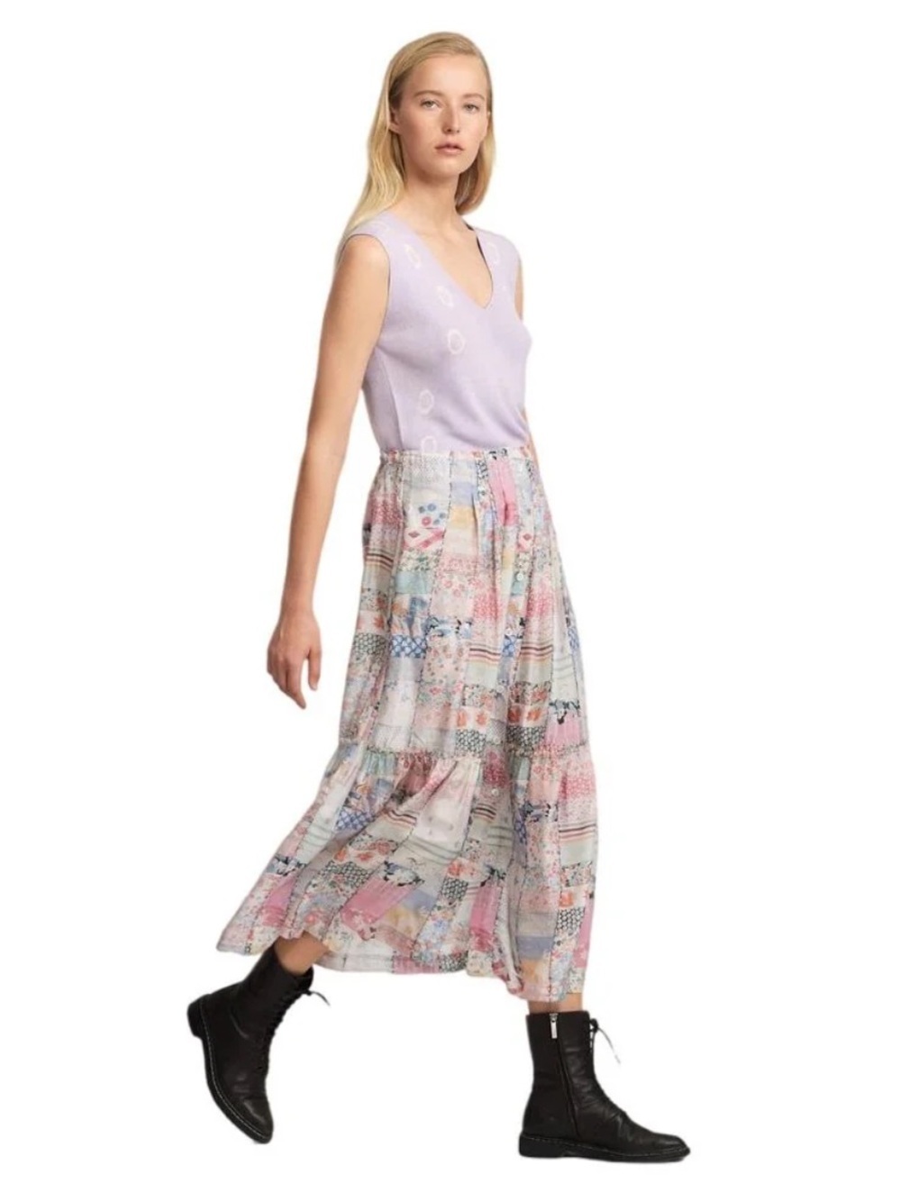 Raquel Allegra Allegra Garden Diary Patchwork Print Midi Skirt - Picture 13 of 13
